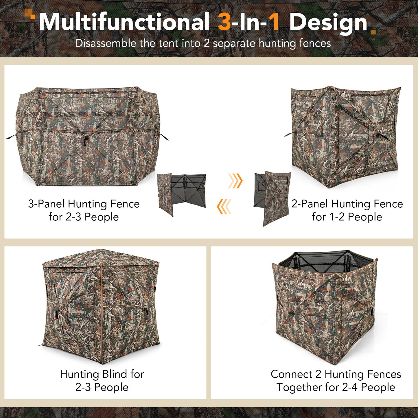 5-IN-1 Detachable Hunting Blind for 2-3 People with Skylight - Tampa Home & Garden Store