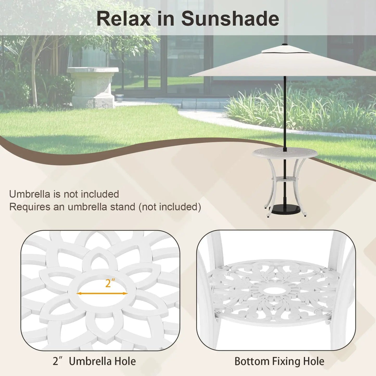 5 Piece Cast Aluminum Patio Dining Set with Umbrella Hole in White, DirectDeals on Tampa Home & Garden Store