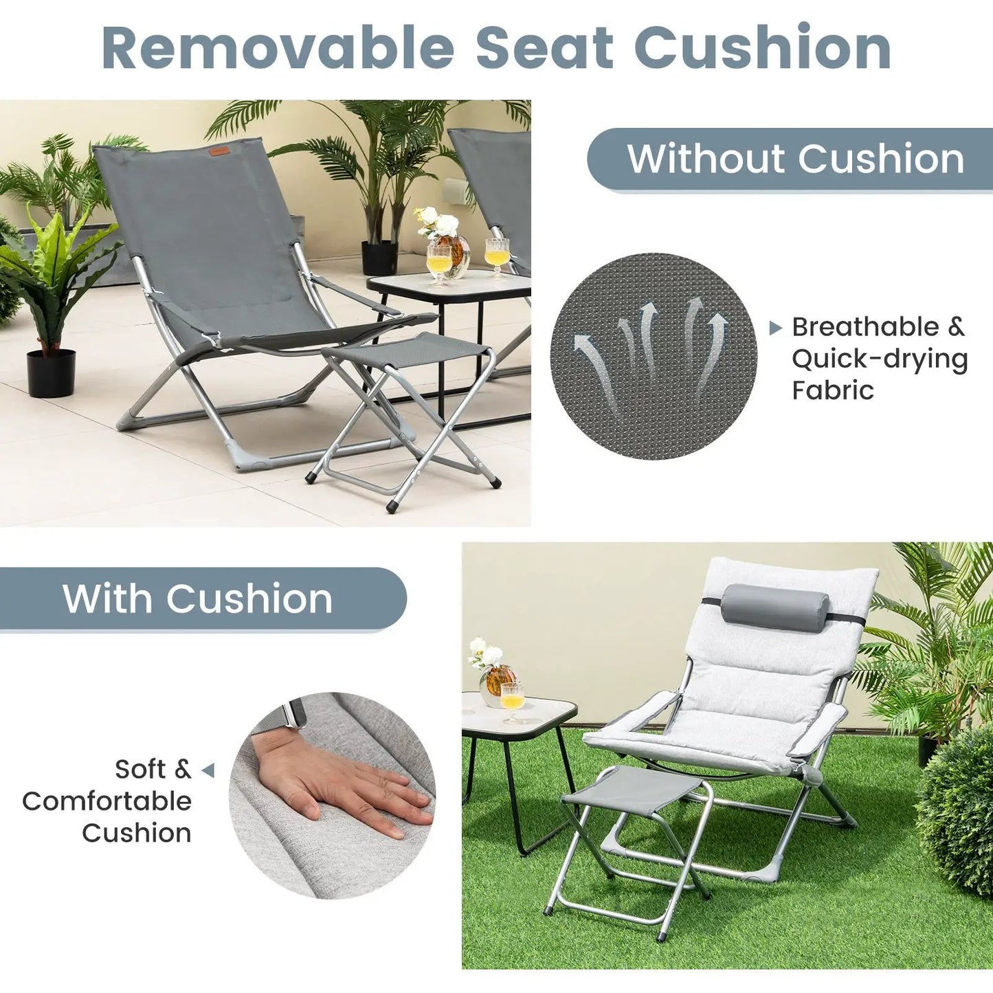 Five Piece Patio Sling Chair Set With Footrests and Coffee Table Gray Aluminum DirectDeals on Tampa Home & Garden Store