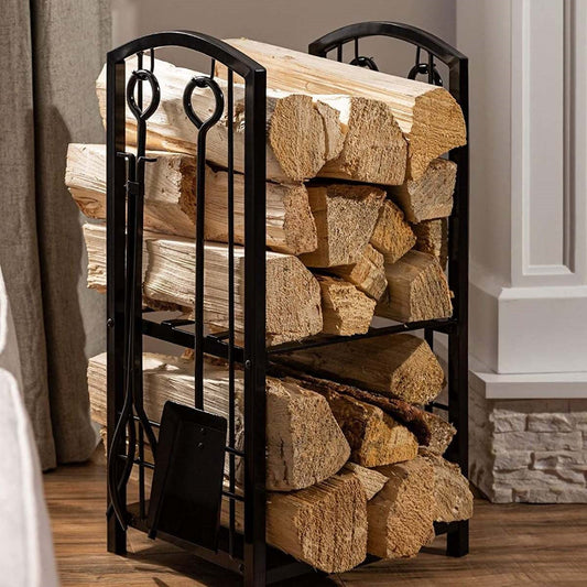 5 Piece Vintage Firewood Log Rack Holder Tools Set - Tampa Home & Garden Store