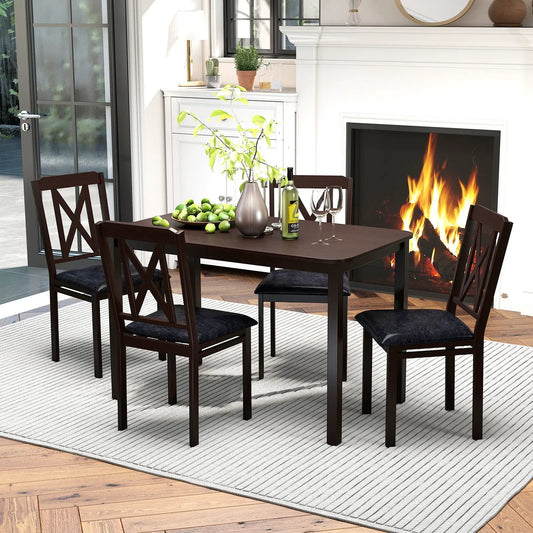 5-Piece Dining Table Set with Wide Tabletop in Black by DirectDeals, four dark wood chairs on Tampa Home & Garden Store