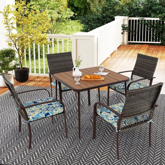 5 Pieces Patio Dining Set 4 Cushioned Rattan Armchairs and Square Table - Tampa Home & Garden Store
