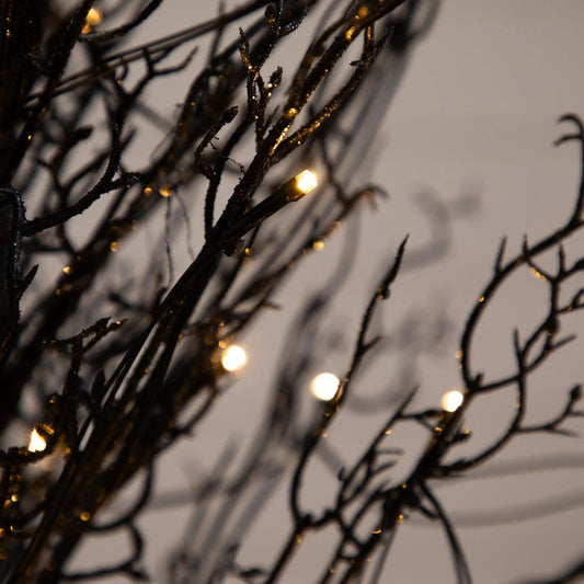 5 ft pre-lit black twig tree close-up with warm white LEDs on Tampa Home & Garden Store