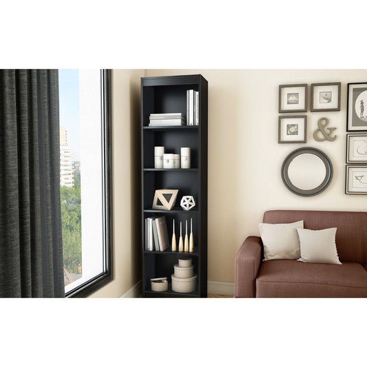 5-Shelf Narrow Bookcase Black Finish - Tampa Home & Garden Store