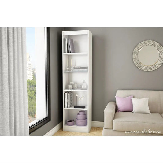 5-Shelf Narrow Bookcase Storage Shelves in White Wood Finish - Tampa Home & Garden Store