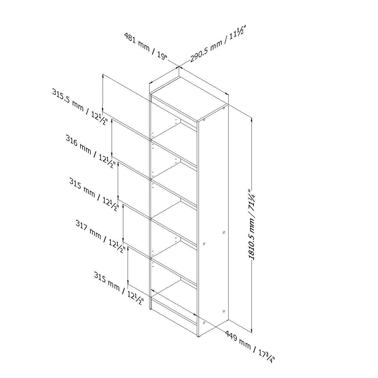 Narrow five-shelf white wood bookcase for living room storage by HomePacific on Tampa Home & Garden Store
