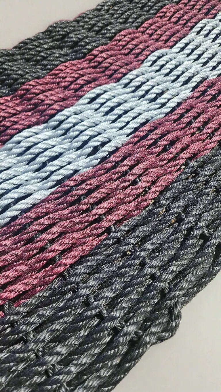 5-stripe lobster rope mat in black, burgundy and gray by Little Salty Rope rug on Tampa Home & Garden Store