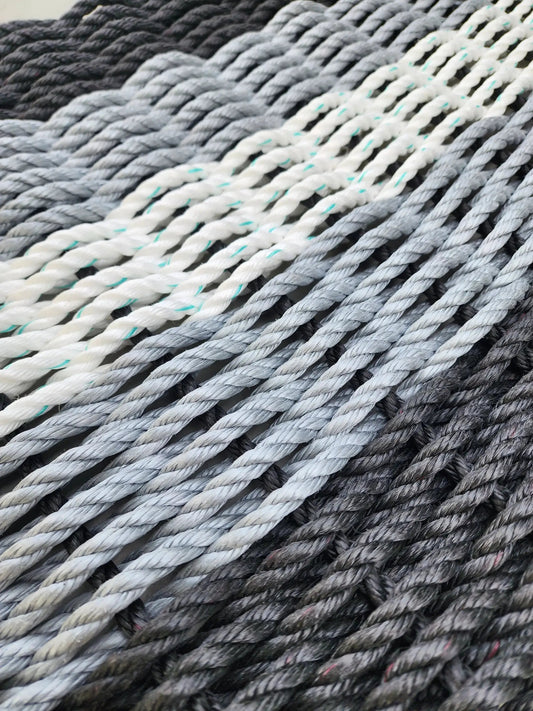 Little Salty Rope 5 Stripe Lobster Rope Mat in Black Gray White rug on Tampa Home & Garden Store