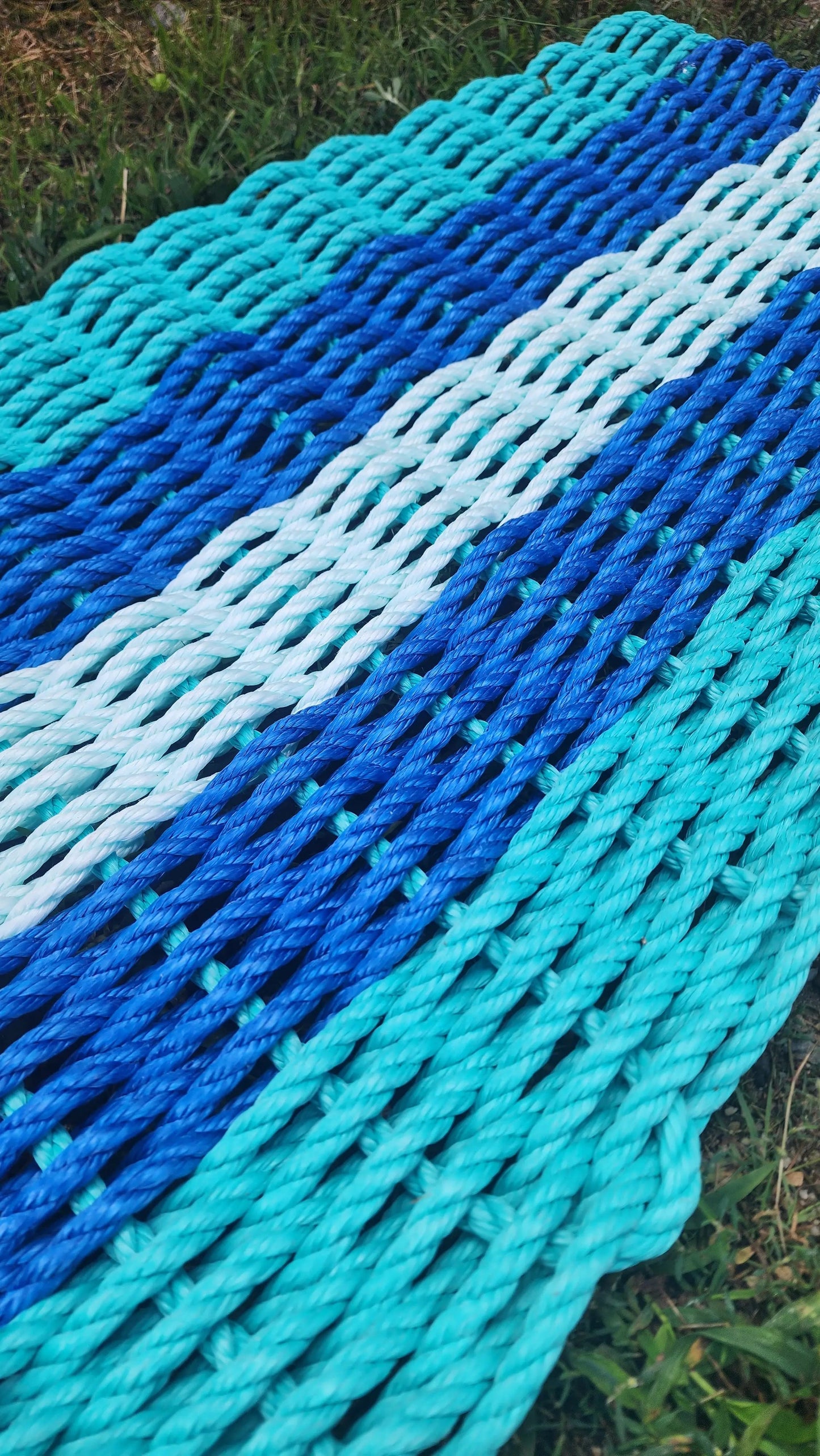 Alfombra de cuerda de langosta de 5 rayas de color cerceta, azul y verde mar
