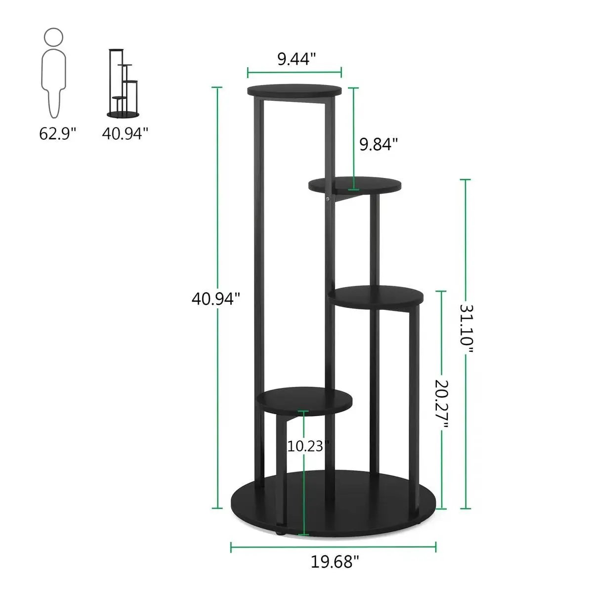 5-Tier Indoor Plant Stand by HomePacific, black metal frame with round shelves on Tampa Home & Garden Store