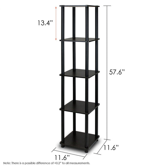 5-Tier Square Corner Display Shelf Bookcase in Espresso/Black - Tampa Home & Garden Store
