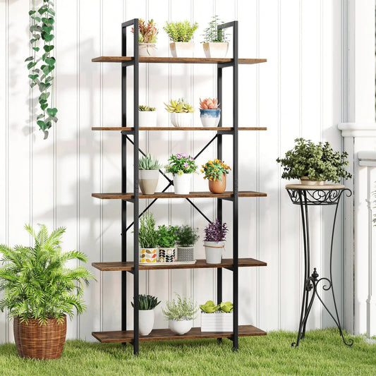 Vintage Industrial 5-Tier Bookcase with wood shelves and black metal frame DirectDeals on Tampa Home & Garden Store