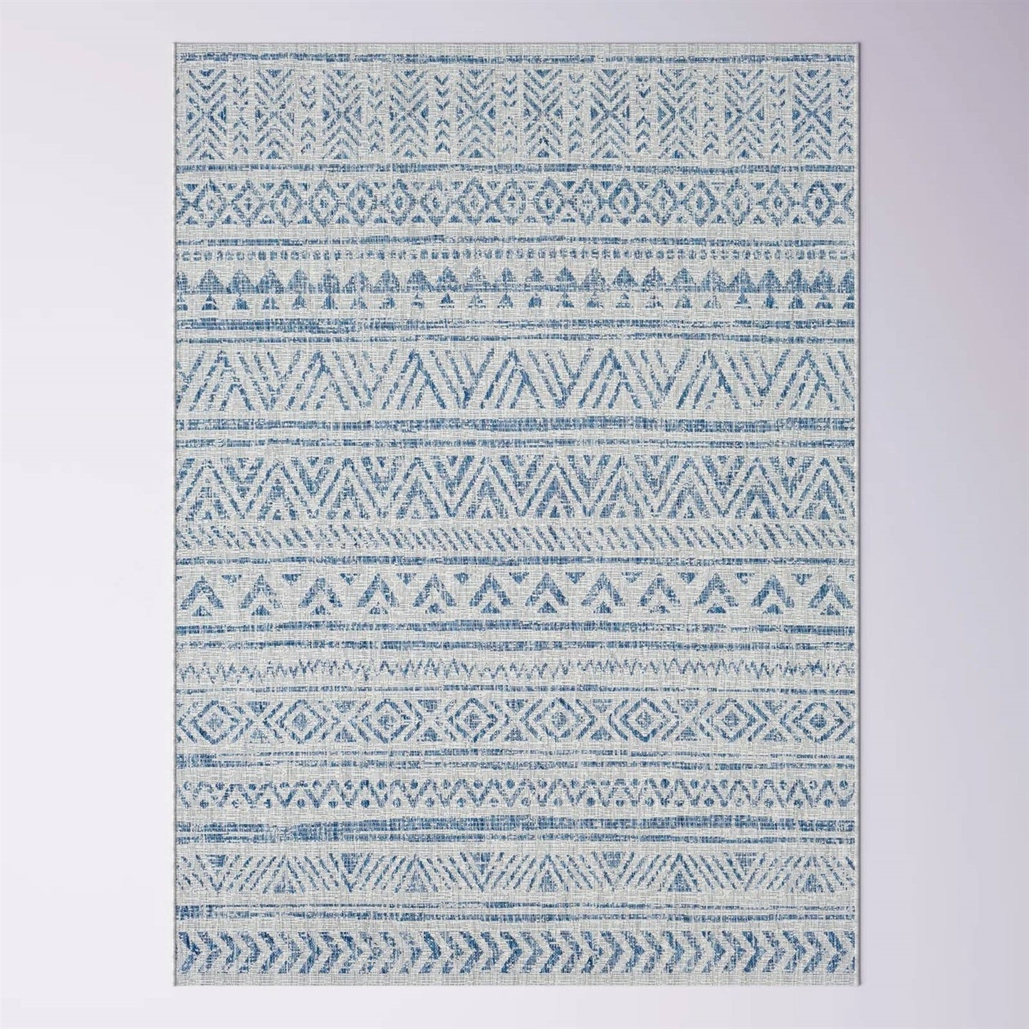 5 ft. x 7.5 ft. Blue Grey Chevron Coastal Boho Style Indoor Outdoor Area Rug - Tampa Home & Garden Store