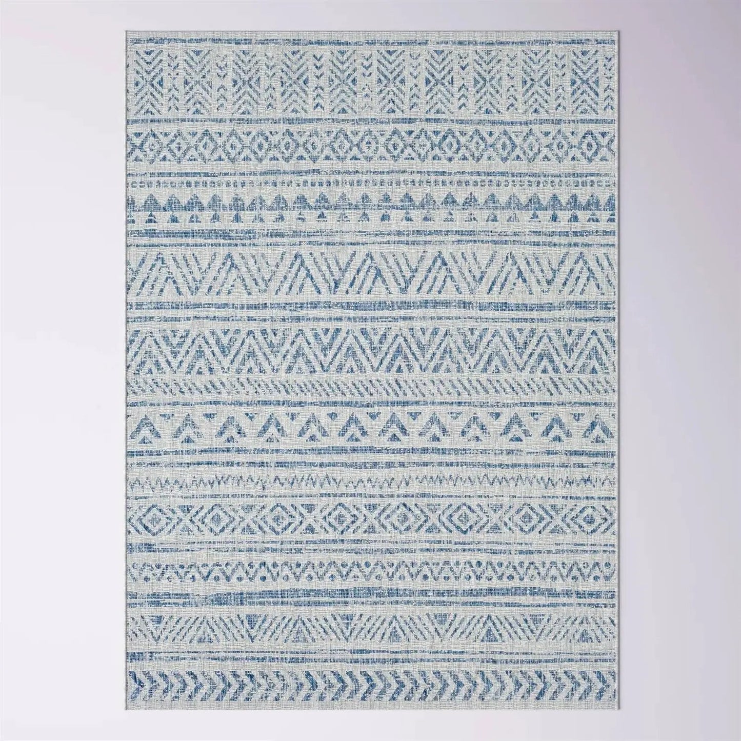 Blue Grey Chevron Boho Indoor Outdoor Area Rug 5 ft x 7.5 ft coastal pattern on Tampa Home & Garden Store