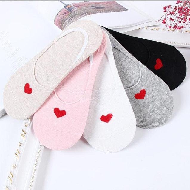 Stevvex 5-pair cotton ankle socks set in pink white grey black with red heart motif for women on Tampa Home & Garden Store