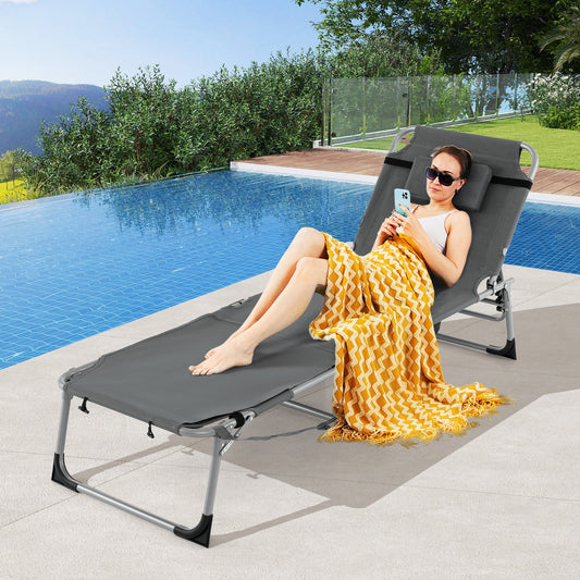 5-position Outdoor Folding Chaise Lounge Chair-Gray - Tampa Home & Garden Store