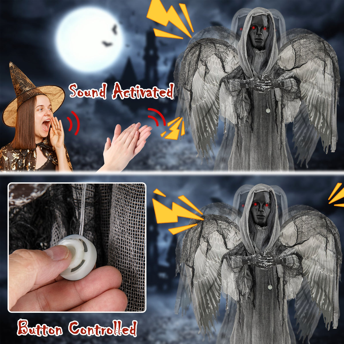 5.5ft DirectDeals Halloween animatronic statue with light-up red eyes and shaking wings on Tampa Home & Garden Store