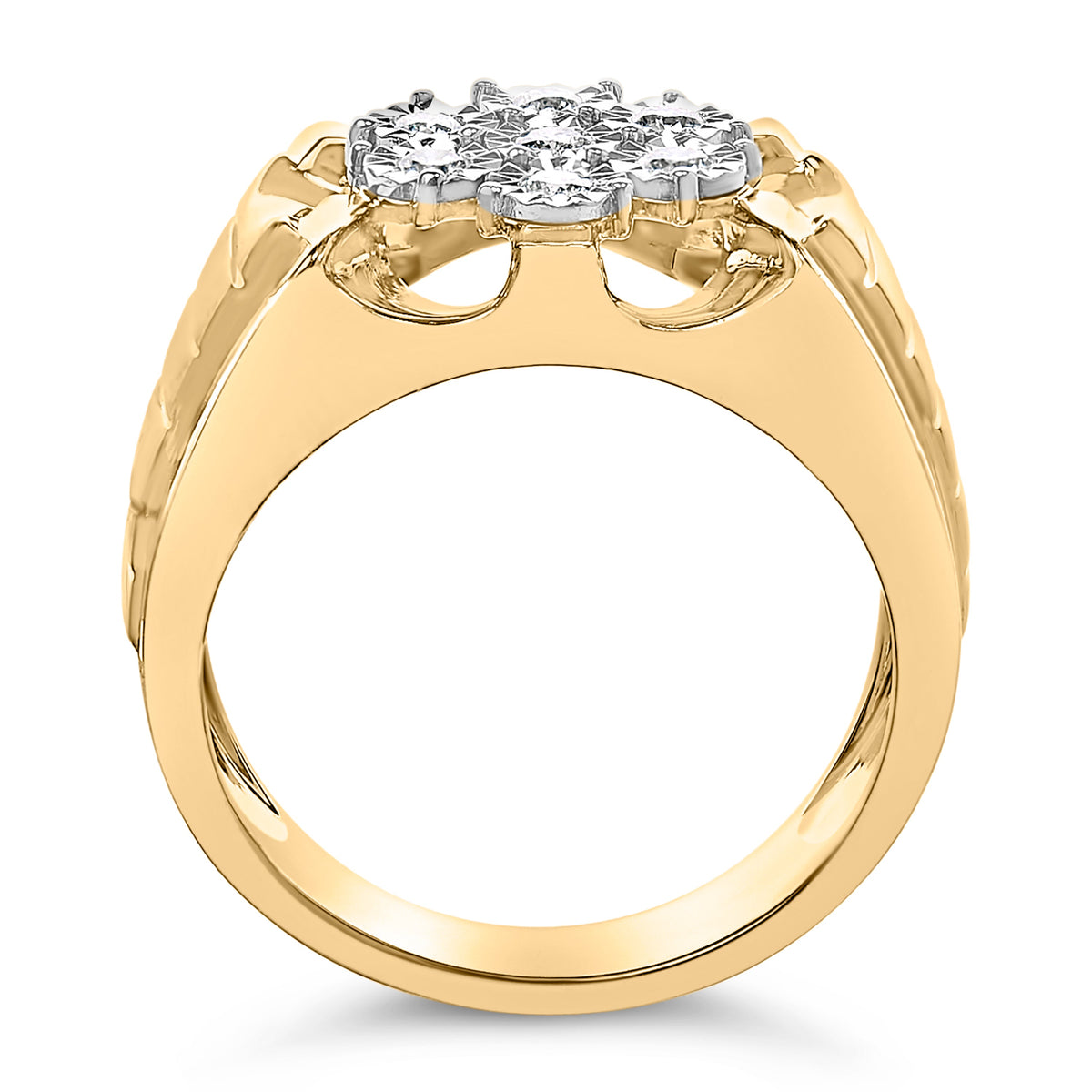 Men's yellow gold plated ring with a silver floral diamond cluster on top by Bids.com on Tampa Home & Garden Store