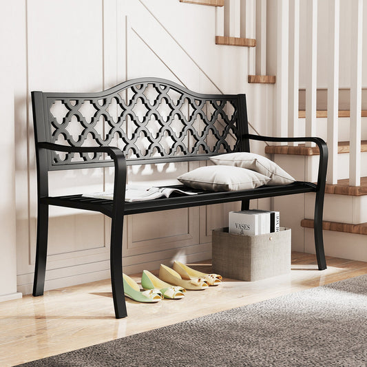 50.5 Inch Patio Bench with Curved Armrests for 2-3 People-Black - Tampa Home & Garden Store