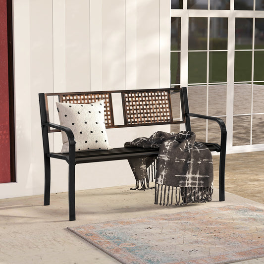 50 Inch Outdoor Metal Garden Bench with Rattan-Like Backrest for 2-3 People-Black - Tampa Home & Garden Store