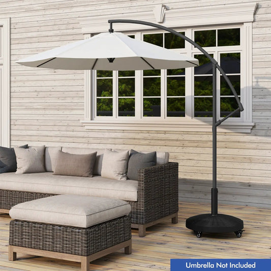 50 LBS Patio Wicker Style Resin Umbrella Base Stand Heavy Duty with Wheels - Tampa Home & Garden Store