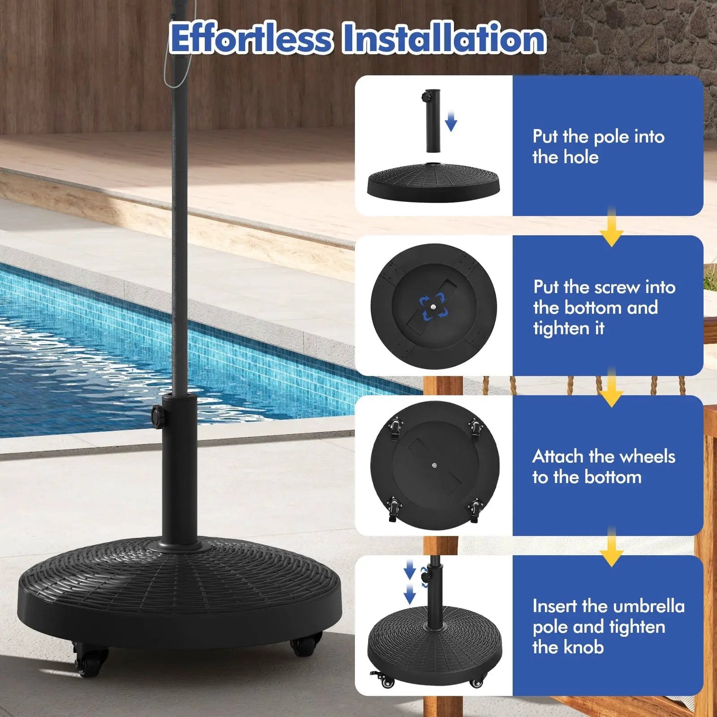 50 Lbs Patio Wicker Umbrella Base with Wheels, black on Tampa Home & Garden Store