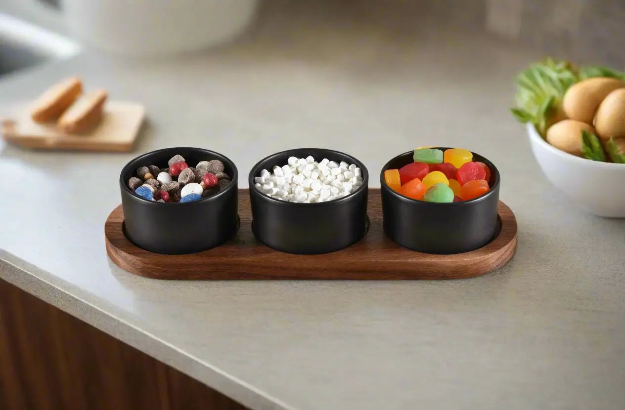 Ceramic Condiment Set on Acacia Wood Base - Tampa Home & Garden Store