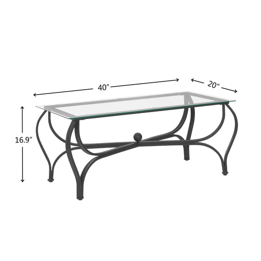 Tempered glass coffee table set with end tables, black metal frame on Tampa Home & Garden Store