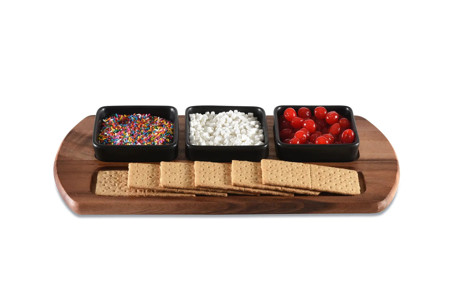 Charcuterie/ Serving Tray w/ 3 black square ceramic bowls - Tampa Home & Garden Store
