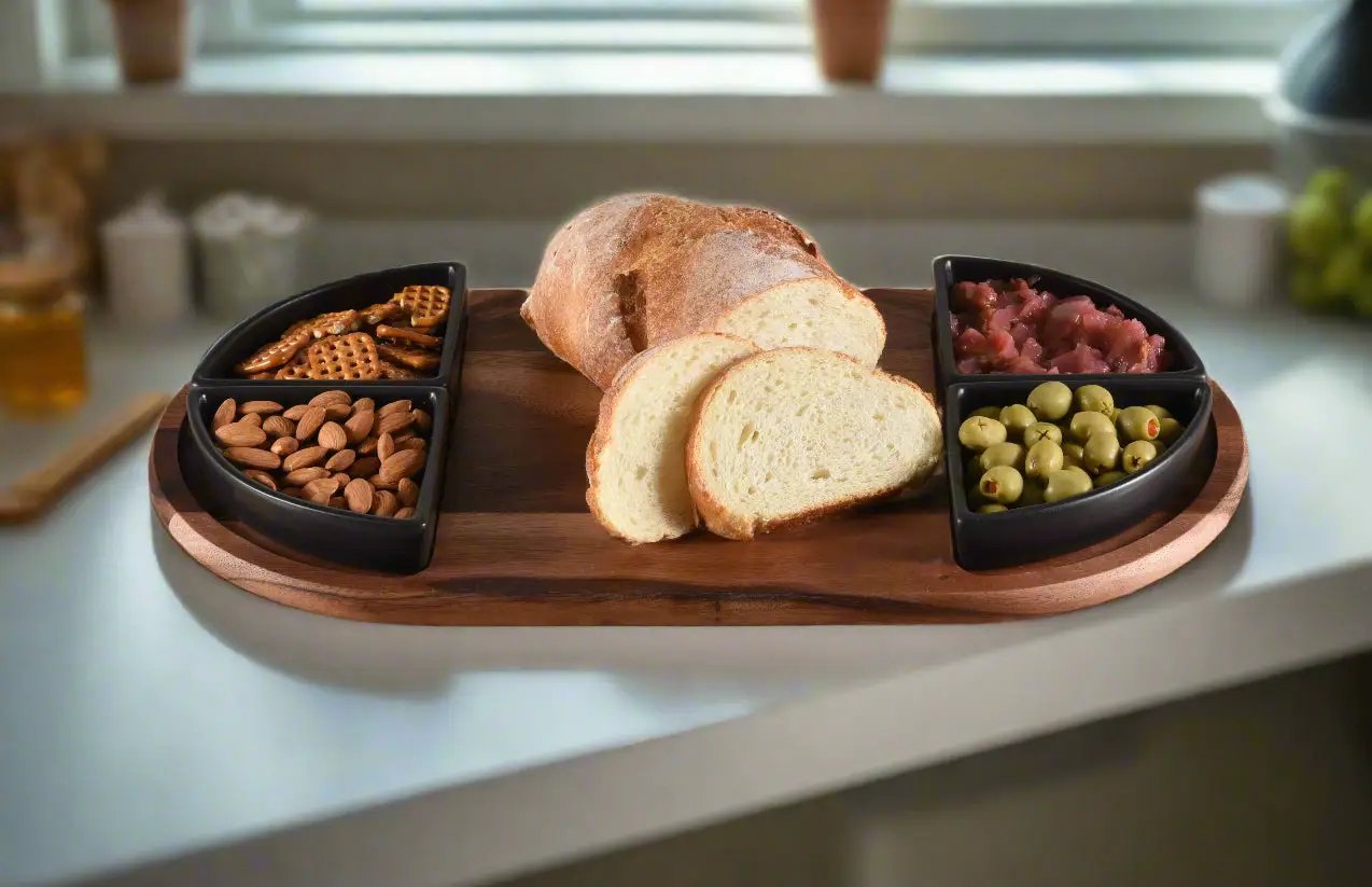 Charcuterie / Serving Tray w/ 4 Triangular Ceramic Bowls - Tampa Home & Garden Store