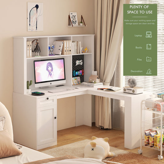Corner gaming computer desk with socket, drawers, bookshelf and writing desk, modern L-shaped learning desk with storage space - Tampa Home & Garden Store