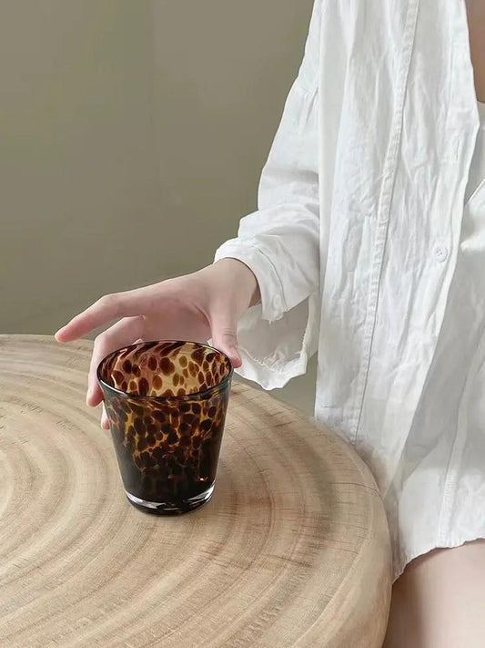 Brown leopard grain glass cup for water or tea, leopard pattern glass mug, 1 pc on Tampa Home & Garden Store