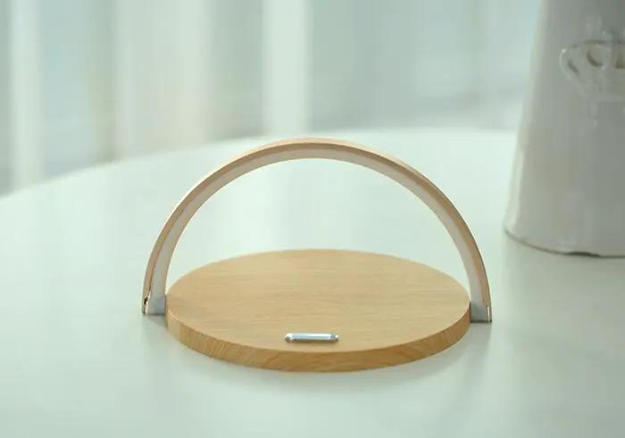 Lampe de charge sans fil Qi en bois Support de charge sans fil de bureau Veilleuse pour Samsung Galaxy S10e Note10 9 Plus Xiaomi