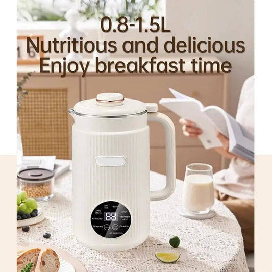 Mini soy milk maker and blender in white ribbed finish with digital display, 0.8–1.5L capacity on Tampa Home & Garden Store