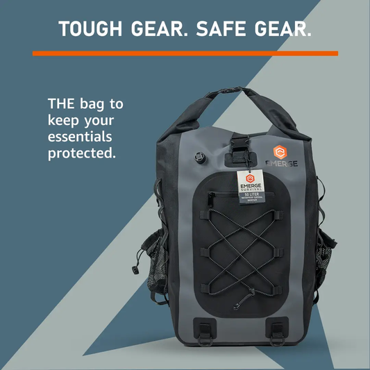 50L dry bag The Ghost kayak gear, gray waterproof bag with front bungee by Emerge Survival on Tampa Home & Garden Store