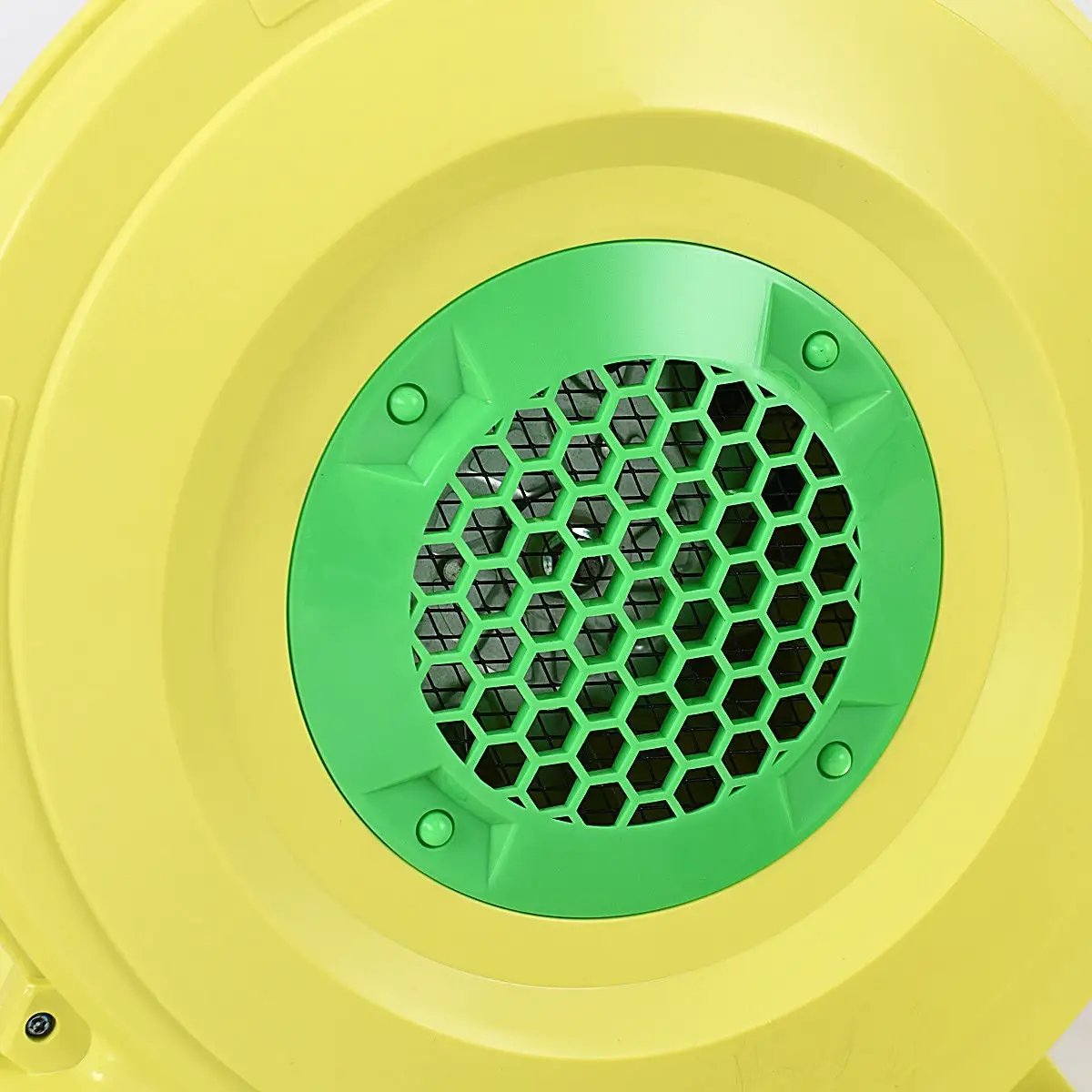950W Air Blower Pump for Inflatable Bounce House yellow housing with green intake grill on Tampa Home & Garden Store