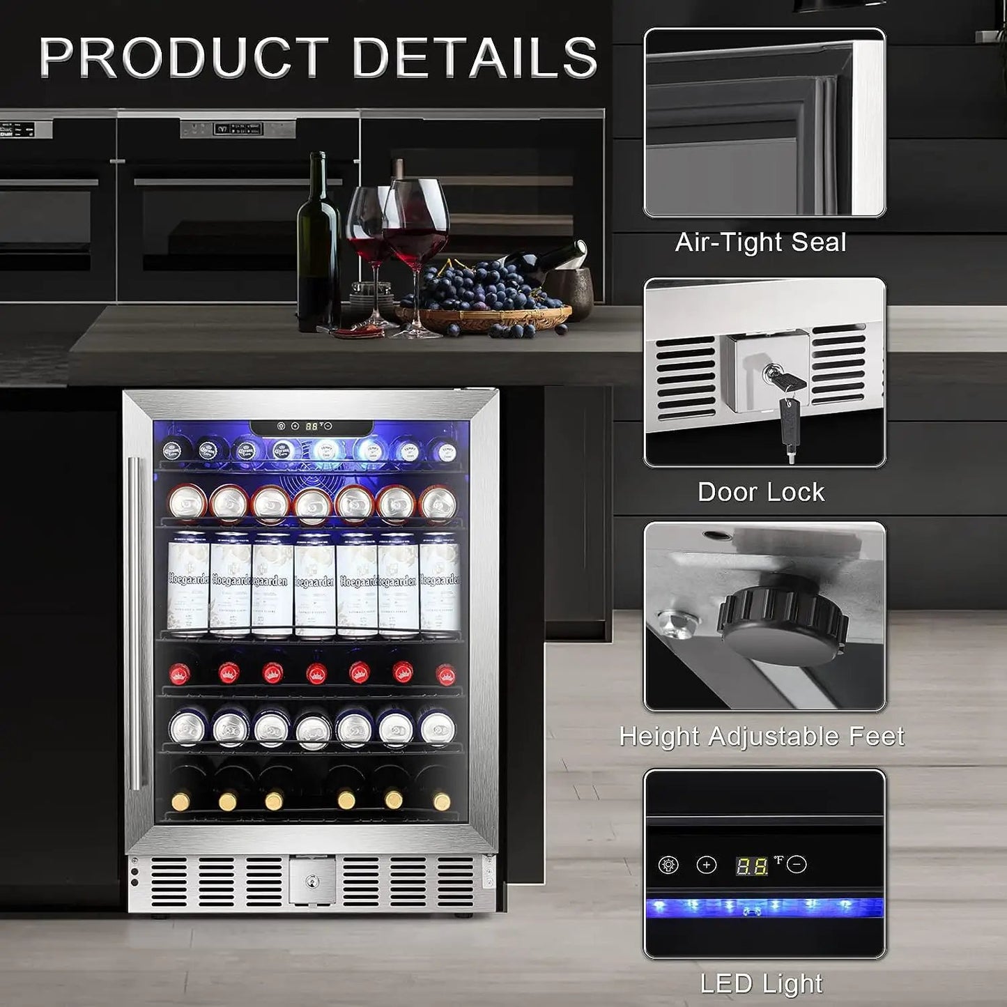 Antarctic Star 5.1 Cu Ft wine cooler with stainless steel frame, glass door, blue LED interior on Tampa Home & Garden Store