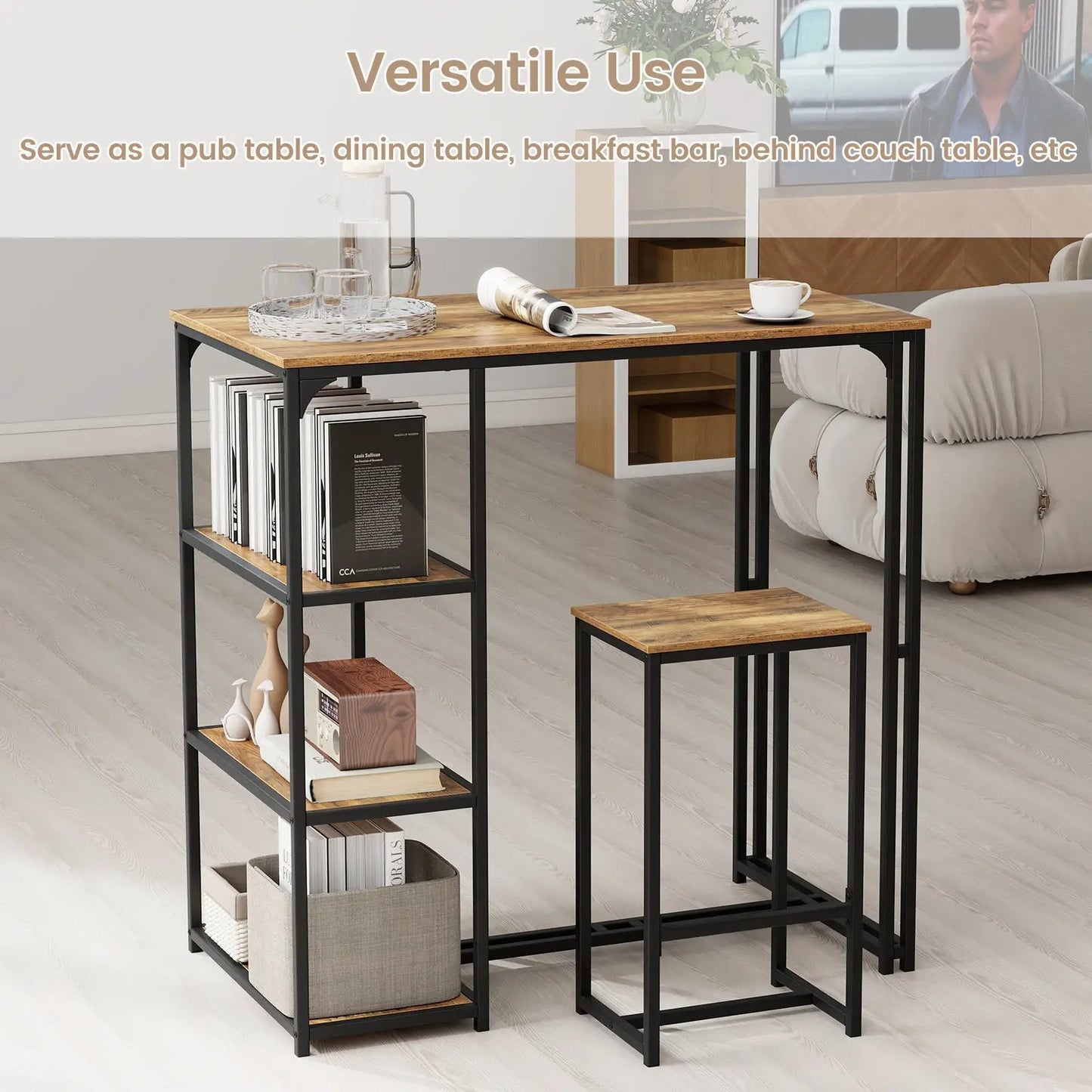 DirectDeals 3-Piece Bar Table Set for Two with Stools, rustic brown wood tops on Tampa Home & Garden Store