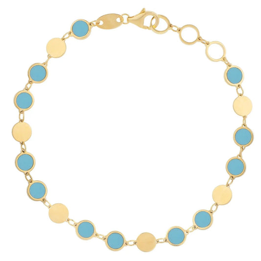 Bracelet 14k yellow gold turquoise disc-link with alternating blue disks on Tampa Home & Garden Store