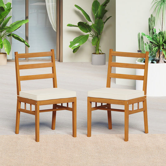 Outdoor Wooden Dining Chair Set of 4 with Padded Seat Cushions-White - Tampa Home & Garden Store