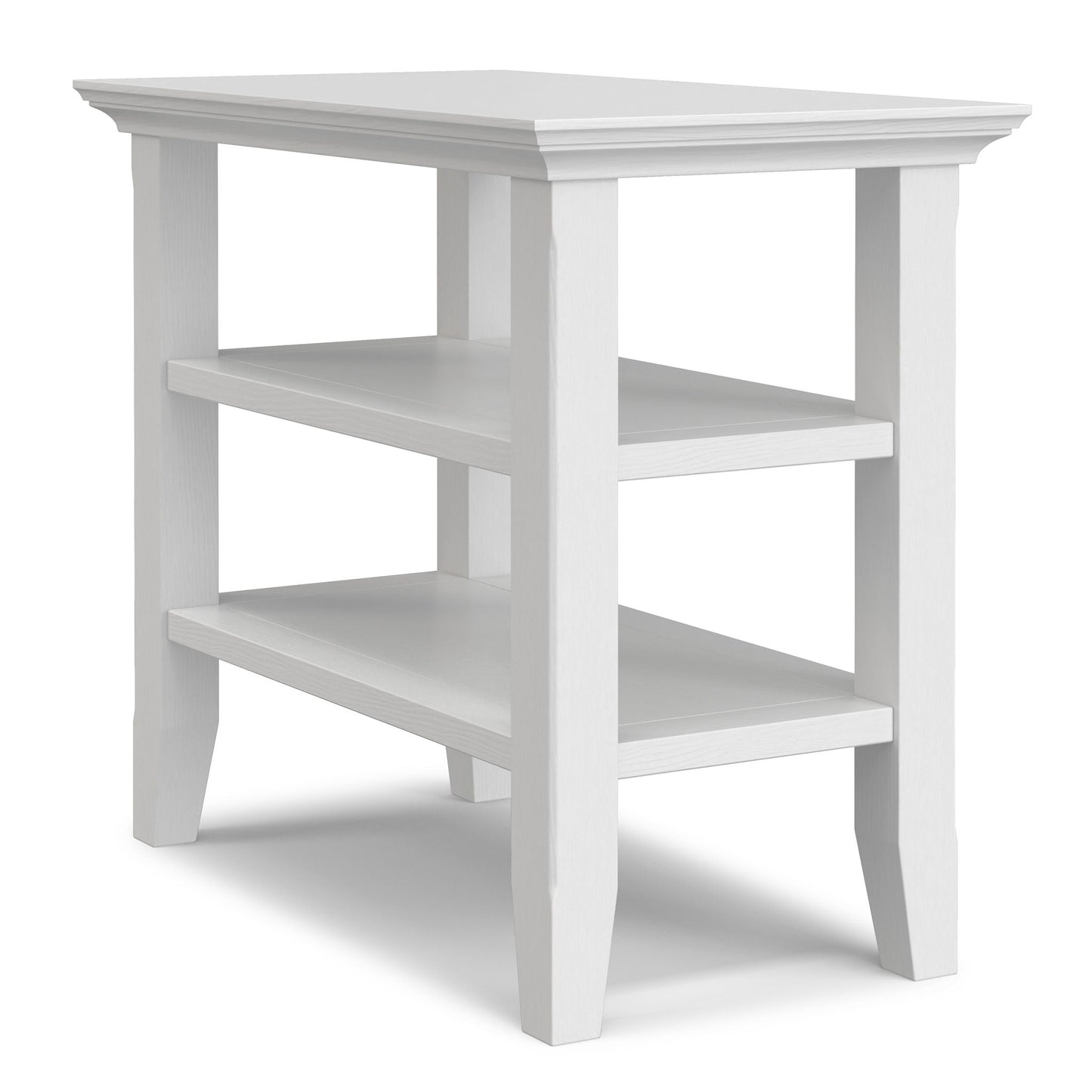 Acadian Narrow Side Table handcrafted solid wood in white with three-tier design on Tampa Home & Garden Store