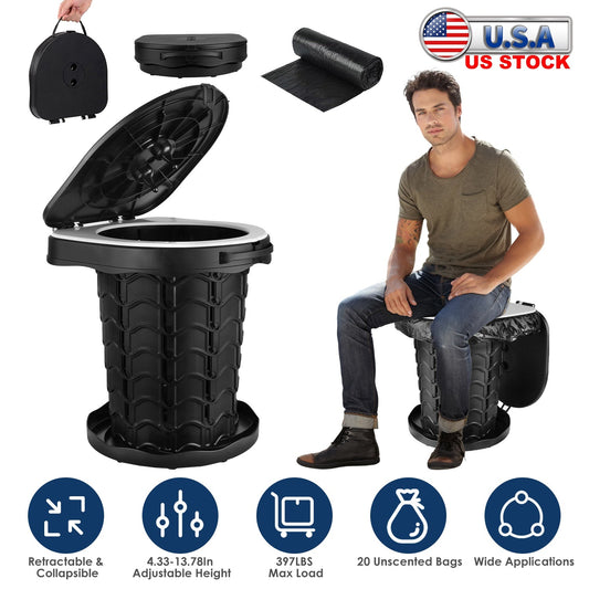 GemGear retractable portable toilet collapsible potty black with adjustable height lid on Tampa Home & Garden Store