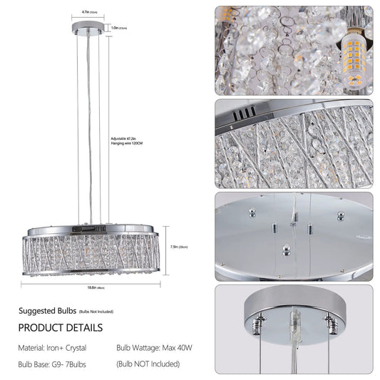 Modern Crystal Chandelier with chrome canopy and crystal prisms LED bulbs 18.9 inch on Tampa Home & Garden Store
