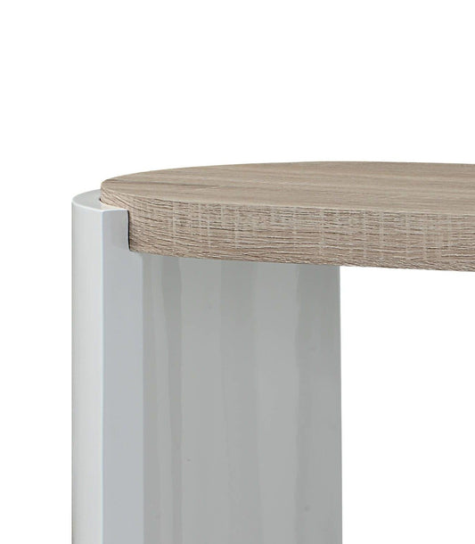Zoma High Gloss Sofa Table round oak top with white pedestal base on Tampa Home & Garden Store