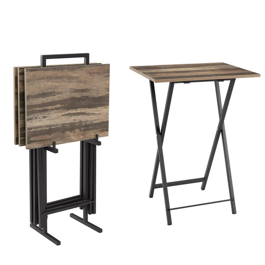 TV trays for eating set of 4 with stand, woodgrain tops and black metal foldable legs on Tampa Home & Garden Store