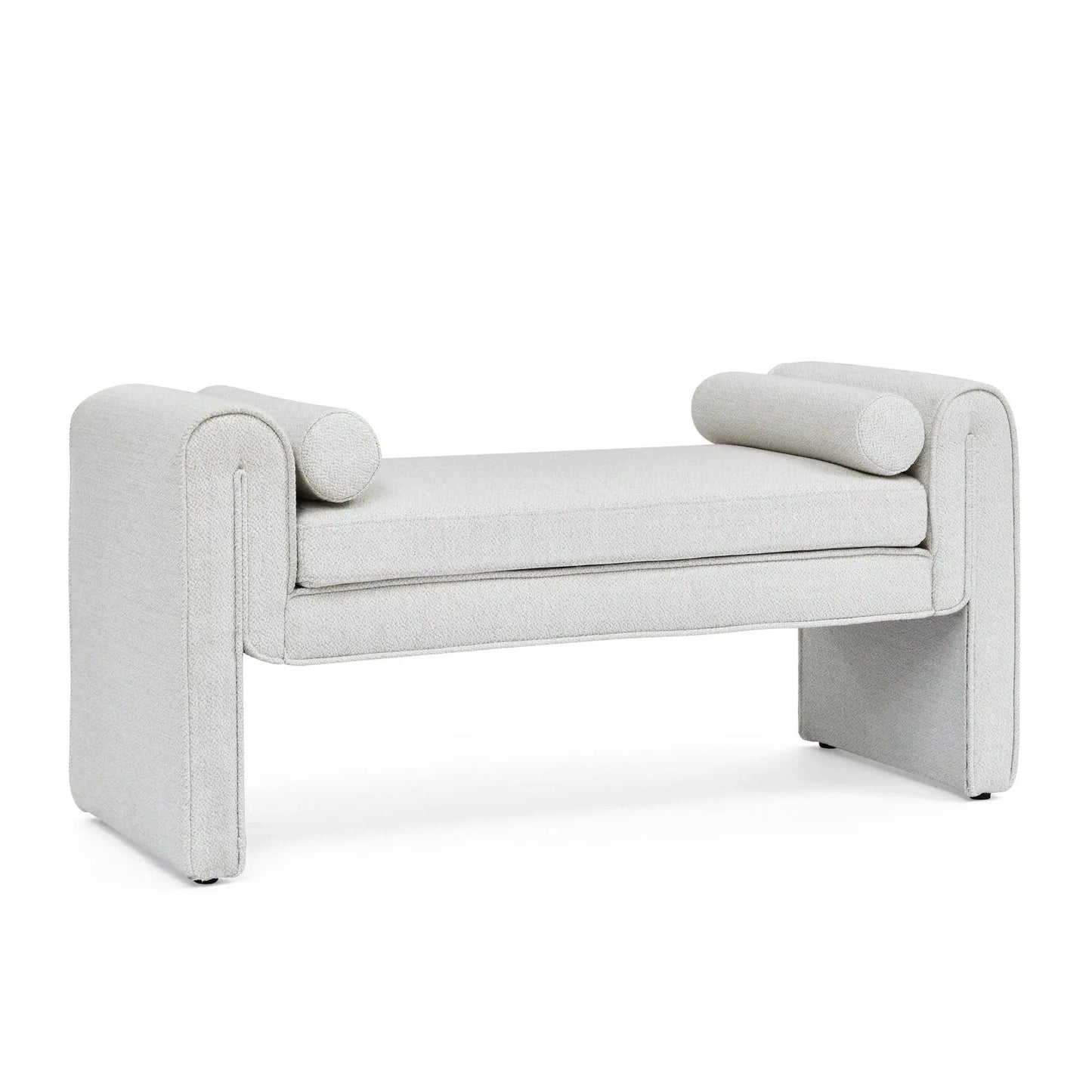 Bedroom linen storage stool in light gray textured fabric with large interior storage on Tampa Home & Garden Store