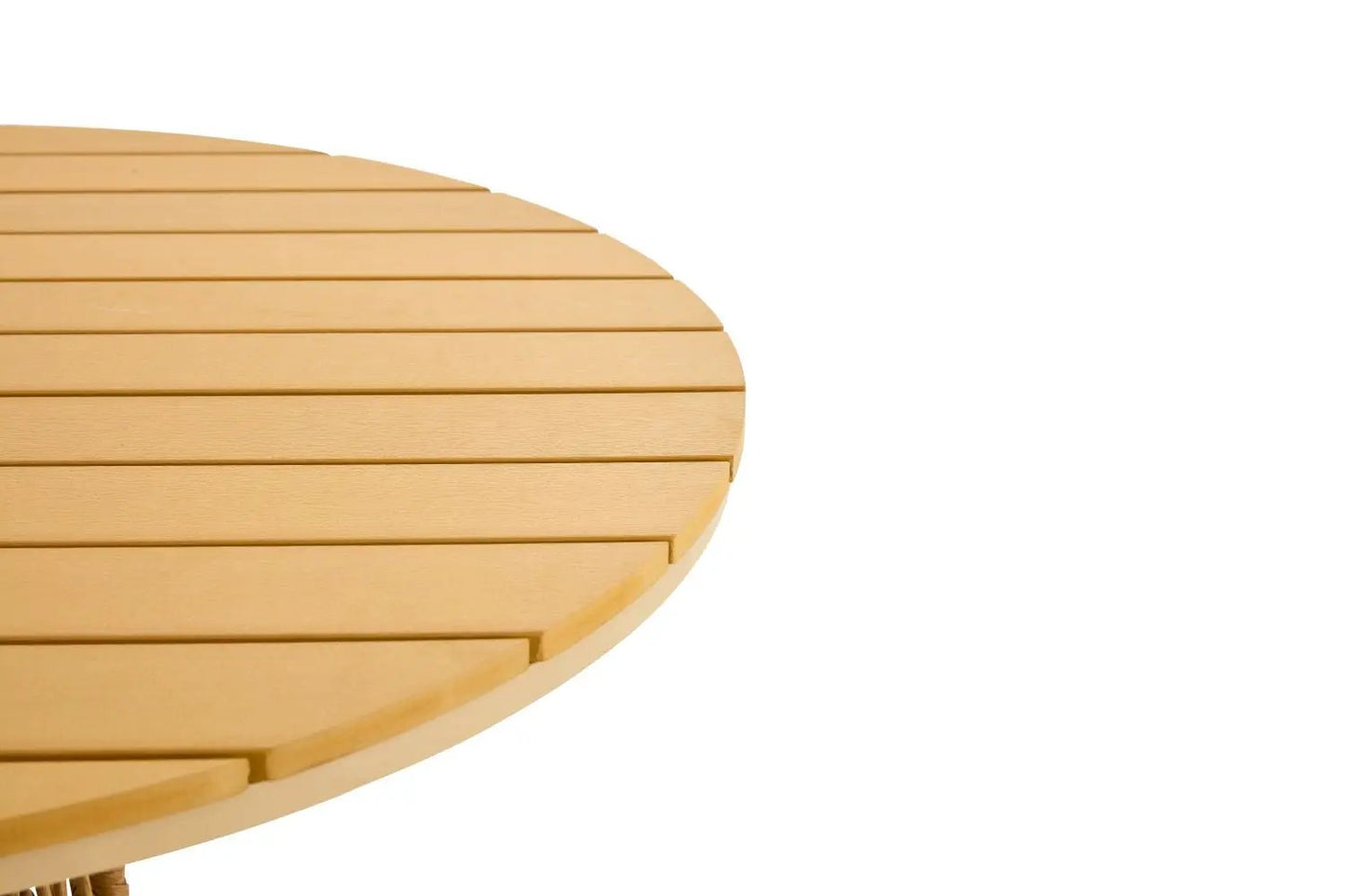 Juego de comedor de exterior de 5 piezas: sencilla mesa de comedor de bambú con ratán de PE, mesa redonda de 110 cm con tablero de madera plástica