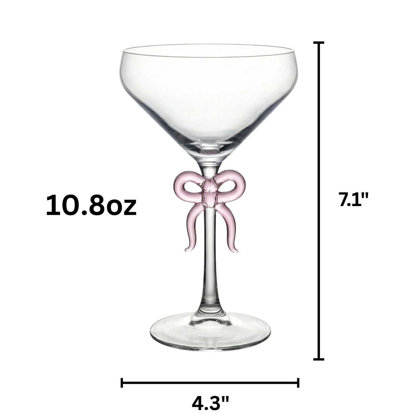 Single Clear Martini Glass with a Pink Bow