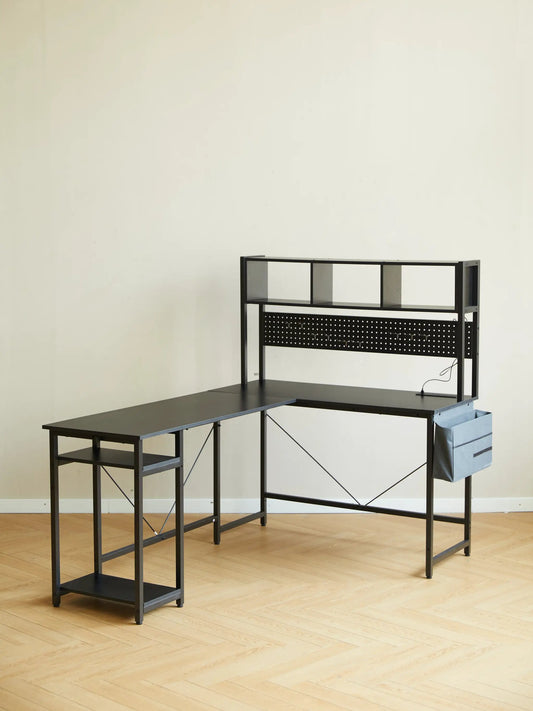 94.5 inch VIP Digital Presence L-shaped desk with black metal frame, pegboard back panel on Tampa Home & Garden Store