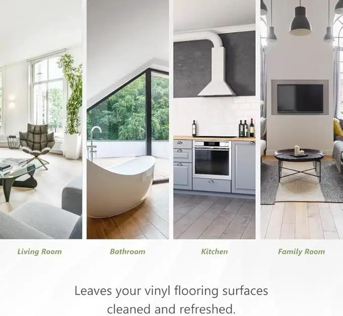 MORE Luxury Vinyl Floor Cleaner for LVT/LVP from MORE Surface Care shown across living spaces on Tampa Home & Garden Store